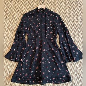 Jack by BB Dakota Dress - Women's Small Black - Floral Boho Bell Sleeve Mini